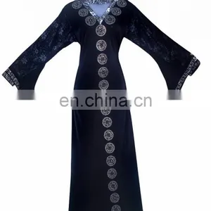 Women's Black Colour Lycra (Stretchable) With Diamond Stone Work / Georgette & Printed Satin On Sleeves (dubai Abaya 2017) thumbnail-1