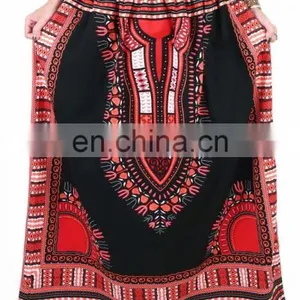 Dashiki African Skirt Cotton Mexican Hippie Tribal Ethic Boho Black Cotton Mexican Hippie Shirt Wrap With Elastic Skirt African thumbnail-4