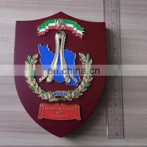 Award Gifts Custom Metal Plate Wooden Plaque Trophy With Red Leather Gifts Box thumbnail-5