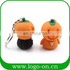 Halloween Pumpkin Flashing LED Keychain PVC Material OEM Design Available thumbnail-1