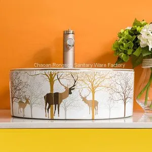 Wholesale Chinese Chaozhou Bathroom Countertop Luxury Modern New Design Competitve Price Golden Ceramic Round Washbasin thumbnail-5