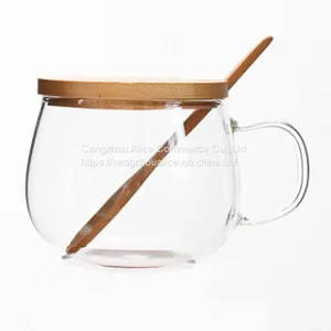 Eco-Friendly Reusable New Style Stylish Glass Coffee Cup With Bamboo Lid thumbnail-5