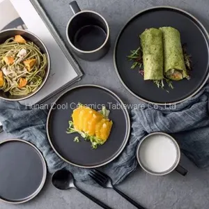 Matt Figuline Black Color 450 ml Ceramic Mug and Plate Set thumbnail-3