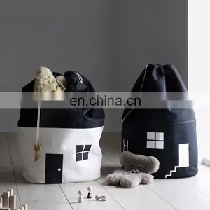 Kids Toy Storage Canvas Bags Duffle Storage Household Toy Bag With Drawstring Pouch Accessory for Toy Tent of Kids Room thumbnail-2