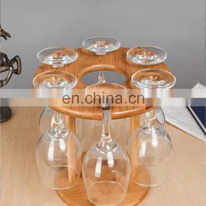 Detachable Bamboo Round Wine Bottle Holder Rack With Hanging Glasses Storage Set Wine Decorative Shelf Holder Display Storage thumbnail-2