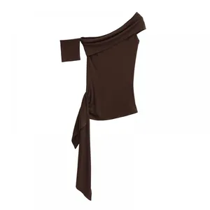 Pure Lustful Hot Girl Streamer One-shoulder Chest T-shirt Women's Summer Sexy Temperament Irregular Waist Short Sleeves thumbnail-3