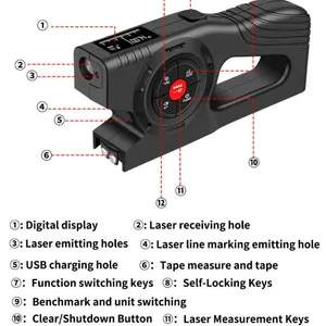 OEM Digital Laser Tape Measure With Bluetooth, Data Transfer to App, 60m Range thumbnail-1