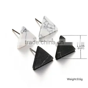 Hot Sale American Designs Natural White and Black Marble Stone Trangle Stud Earrings Supplier's Choice thumbnail-2