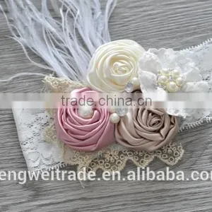Wholesale Beautiful Girls Hair Accessory Fashion Feather Flower Baby Kids Headband for 0-3years thumbnail-3