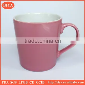 Ceramic Coffee Mug With Big Handle for Promotion With Custom Design ,shinny Pink and White thumbnail-1