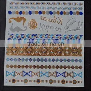 Flash Tattoos Newest Temporary Gold Silver Blue Color Tattoos 10.5*21CM thumbnail-2