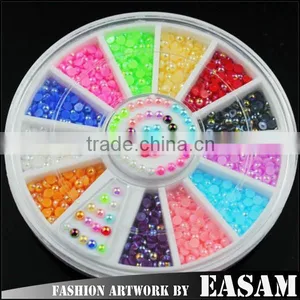12 Colors Acrylic AB Color Half Round Pearls Flat Back Jewelry Nail Art Beads Decoration Craft DIY Manicure Tools thumbnail-1