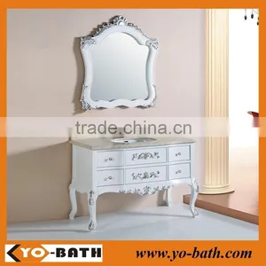 Solid Wood Beige Marble Top Classic Bathroom Vanity Set thumbnail-1