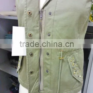 100% Cotton Twill Enzyme Wash Ladies' Casual Sleeveless Vest / Waistcoat With Cotton Lining and Shiny Rivets thumbnail-4
