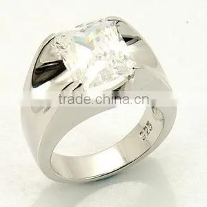 Rhodium Plated 925 Solitaire Octagon AAA CZ Ring thumbnail-1