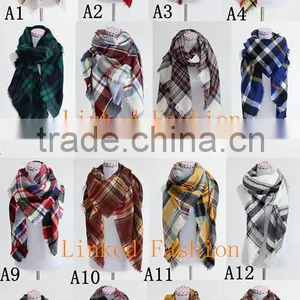Crushed Acrylic Winter Check Tartan Plaid Scarf thumbnail-2