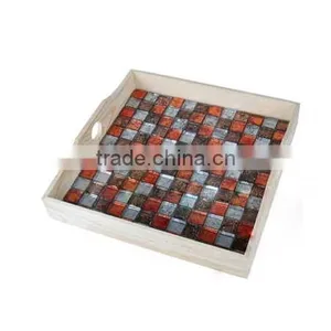 Craft Home Decor Handmade Mosaic Tray With Wood thumbnail-1