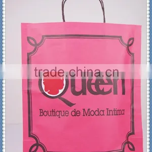 Cheap Price Low Cost Kraft Paper Bag Flexo Red Printed With Twisted Patch Handle thumbnail-1