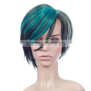 Low Price Good Quality Bobo Design Synthetic Hair Monofilament Short Green Ombre Wig thumbnail-2