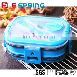 Portable 2 Layer Silicone Collapsible Lunch Box With Handle Food Carrier Container thumbnail-1