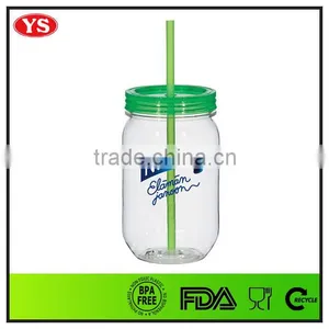 540ml Food Grade Single Wall Plastic Drinking Jar With Lid and Straw thumbnail-6