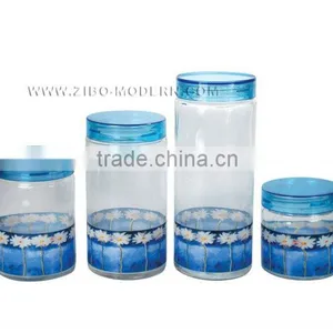 4pc Round Glass Jar Set, Acrylic Lid thumbnail-1