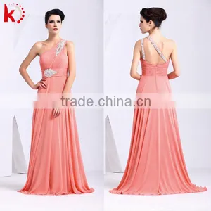 New One-shoulder Ruffle and Beaded Long Kaftan Pink Evening Dress thumbnail-1