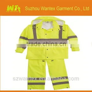 New Design Hot High Vis 100% Polyester Safety Rainsuits Rain Coats Winter Workwear Yellow thumbnail-1
