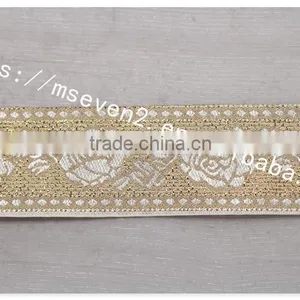 Newest Design 4.5 cm Width Ethnic Embroidery Gold Lace Trim for Garment thumbnail-3