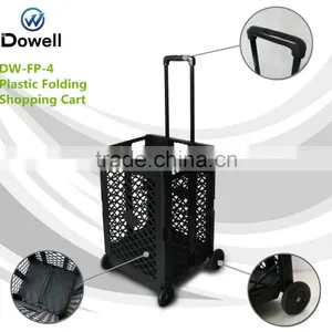 Plastic Collapsible Shopping Cart Portable Folding Plastic Rolling Hand Cart Rolling Plastic Pull Cart thumbnail-1