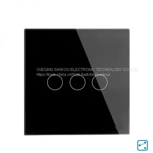 UK Three Gang Two Way Crystal Glass Panel,110V/250V50HZ/60HZ Touch Light Switch thumbnail-5