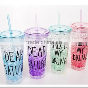 Double Wall Plastic Drinking Mug With Straw Summer Ice Cup thumbnail-2