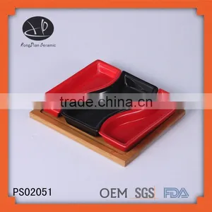 Ceramic Serving Plate Set With Bamboo Base,colored Glaze Plate thumbnail-1