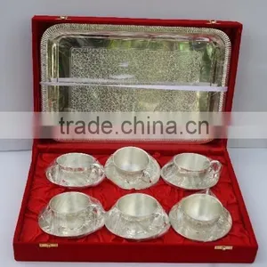 Silver Plated Brass Cup and Saucer Made in Brass in a Velvet Box thumbnail-1