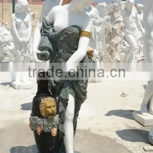 Stone Outdoor Garden White Marble Lady Pouring Water Fountain thumbnail-1