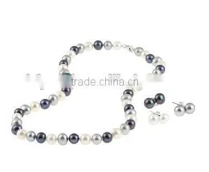 Wholesale 17 Inches 8-9mm Multi Color Pearl Necklace With Matching Earrings thumbnail-1