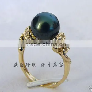 Green Big Tahitian Pear Ring With Gold Setting Gold Ring thumbnail-1