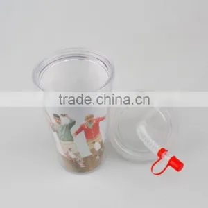 500ML Best-selling PS Plastic Double Wall Drinking Cup With Straw thumbnail-2