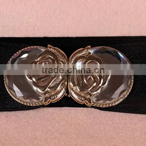 Wholesale Stone Inlaid Flower Pattern Buckle Sex Women Lady Wide PU Waist Belt thumbnail-4