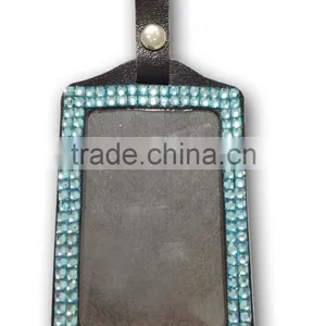 ID Holder With Light Blue Gem, High Quality Promotion Gift PU Leather Badge Holder With Crystal Gem Decoration thumbnail-1