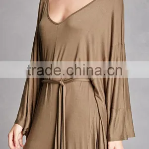 New Design Ladies Suit One Piece 95% Rayon, 5% Spandex Self-tie Waist Dolman Cocoon Custom Made Wide Leg Ladies Jumpsuit thumbnail-4