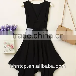 BHN339 New Summer Korean Dress Skirt With Belt Lady Dress Irregular thumbnail-1
