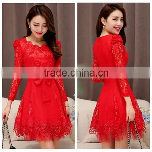 Sexy Red Lace Mature Party Long Sleeve Fashion Lady Dress thumbnail-1