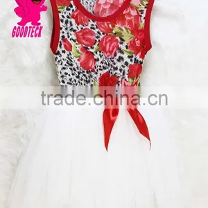 High Quality and Hot Selling Red and White Flower Girl Dress for Printed Children Dress Lovely Girl Flower Dress With Bow thumbnail-1