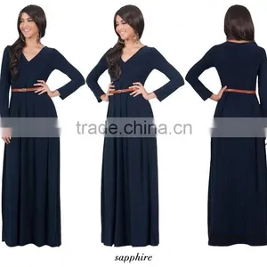 New 2016 Women's V-Neck Long Sleeve Elegant Evening Muslim Dress Abaya thumbnail-3
