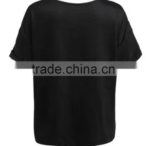 Women's Knitted Woven Combined Stripe Printing Short Sleeve Loose T Shirt Wholesale thumbnail-3