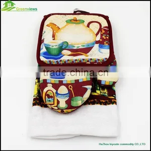 3pcs T/C Towel Set Fancy Potholder Glove Cheap Towels Printed Towel Set thumbnail-3