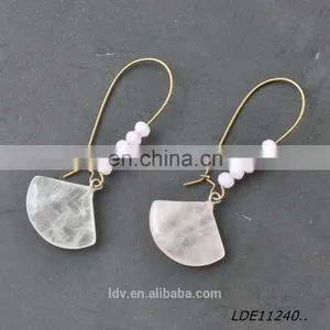 Fashionable Simple Scalloped Pink Crystal Drop Earrings Natural Stone Jewelry thumbnail-2