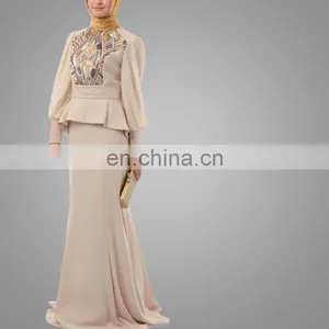 2016 Wholesale Jubah Malaysia Beaded Fashion Muslim Design Fancy Appliqued Muslim Jubah Baju Kurung Malaysia thumbnail-2