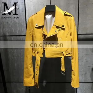 Women Spring Fashion Zipper Motorcycle Jacket Real Jackets Leather thumbnail-2
